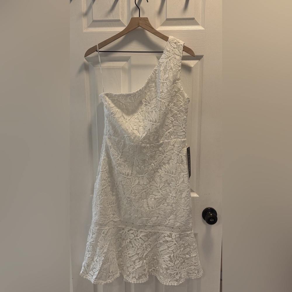Azazie Lace One Shoulder Midi Dress NWT